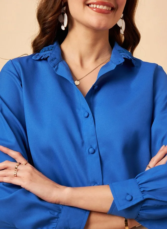 MINT STREET Blue Shirt Style Top For Women