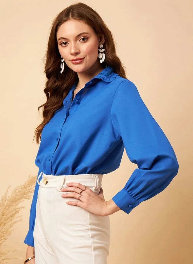 MINT STREET Blue Shirt Style Top For Women