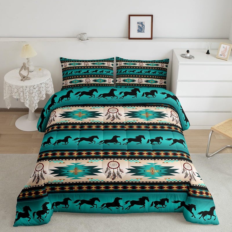 Erosebridal Horse Duvet Insert Dreamcatcher Bedding Set for Boys Child Teens MenAztec African Tribal Horse Printed Comforter Set Western Farm Animals Down Comforter Exotic Nordic Style Bedroom DecorTwin 