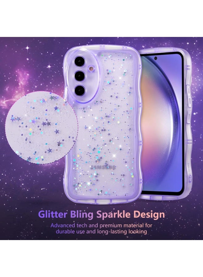جراب لهاتف سامسونج جالاكسي A16 4G/5G مقاس 6.7 بوصة، جراب مموج لطيف مع بريق النجوم، غطاء حماية شفاف لامع من مادة TPU الناعمة المقاومة للصدمات، مناسب للنساء والفتيات - بنفسجي - Image 2