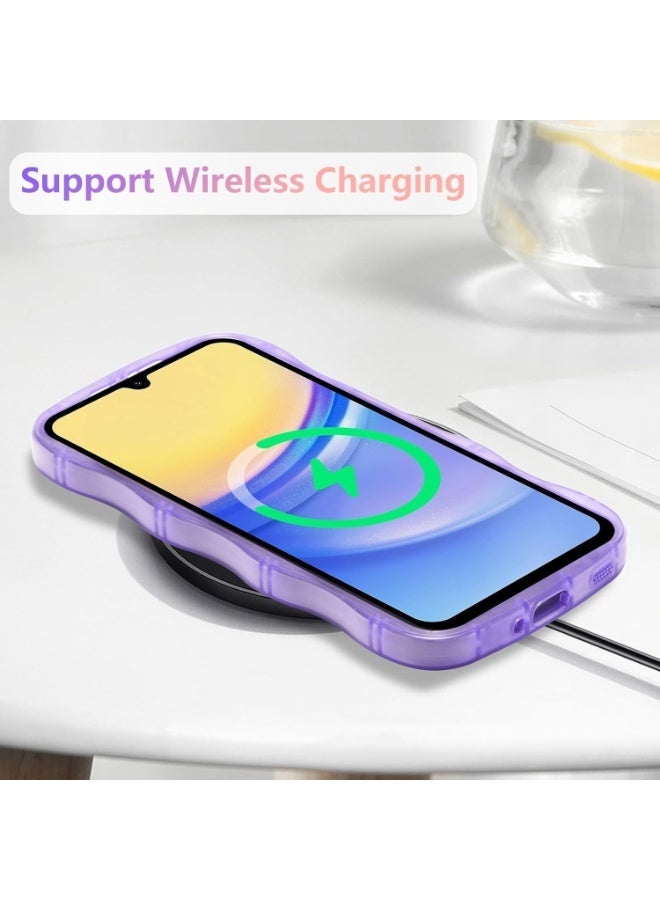 جراب لهاتف سامسونج جالاكسي A16 4G/5G مقاس 6.7 بوصة، جراب مموج لطيف مع بريق النجوم، غطاء حماية شفاف لامع من مادة TPU الناعمة المقاومة للصدمات، مناسب للنساء والفتيات - بنفسجي - Image 5