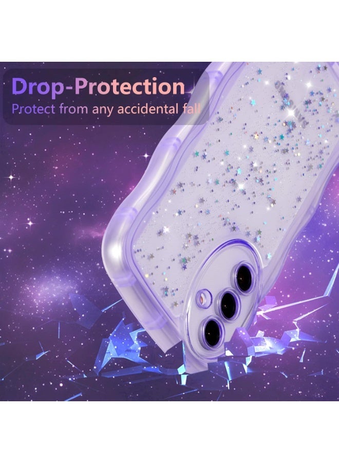 جراب لهاتف سامسونج جالاكسي A16 4G/5G مقاس 6.7 بوصة، جراب مموج لطيف مع بريق النجوم، غطاء حماية شفاف لامع من مادة TPU الناعمة المقاومة للصدمات، مناسب للنساء والفتيات - بنفسجي - Image 4