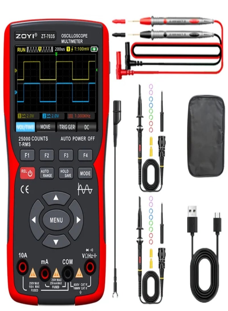 3 in 1 Digital Multimeter 50MHz Bandwidth 280MS Sampling Rate PC Waveform Data Storage Dual Channel Oscilloscope Signal Generator 3.5 Inch Color Display Digit Multimeter Handheld Oscope Meter Handheld - Image 1