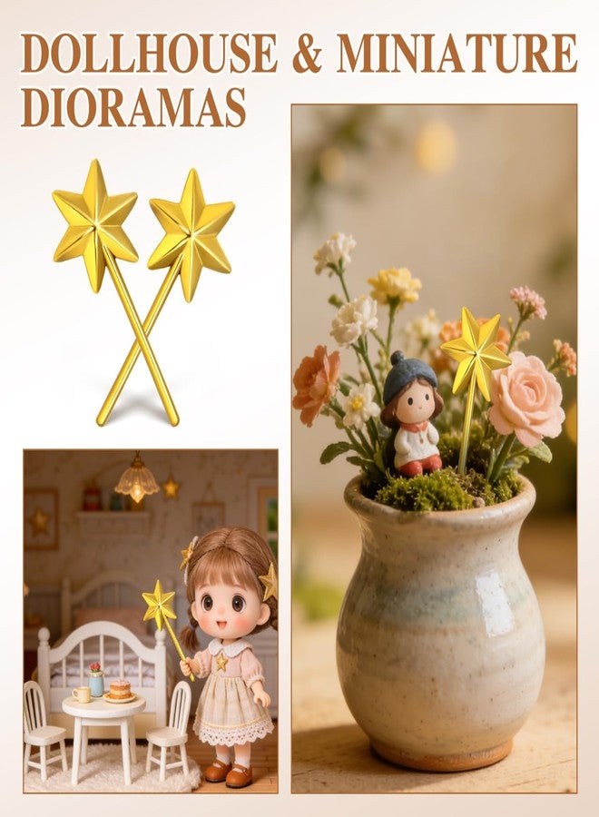 Toddmomy 50 Pack Mini 6-Pointed Golden Star Sticks - Small Wand Decorations for Crafts, Party Decor & Christmas Tree Ornaments - Image 4
