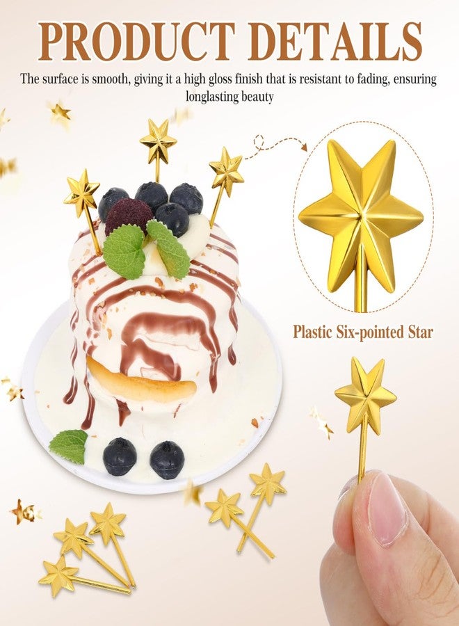 Toddmomy 50 Pack Mini 6-Pointed Golden Star Sticks - Small Wand Decorations for Crafts, Party Decor & Christmas Tree Ornaments - Image 2
