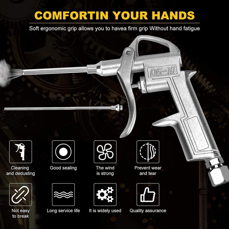 DLEIN Air Blow Gun with OD 1/4" Pneumatic Push Type Female Compressor Cleaning Tool Industrial Air Blow Gun Steel Air Flow Extension Pneumatic Air Compressor Tool Dust Air Blower (Metal Gun) - Image 4