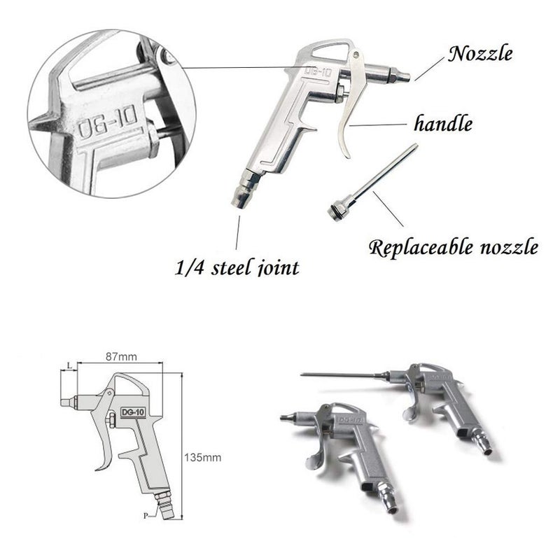 DLEIN Air Blow Gun with OD 1/4" Pneumatic Push Type Female Compressor Cleaning Tool Industrial Air Blow Gun Steel Air Flow Extension Pneumatic Air Compressor Tool Dust Air Blower (Metal Gun) - Image 2
