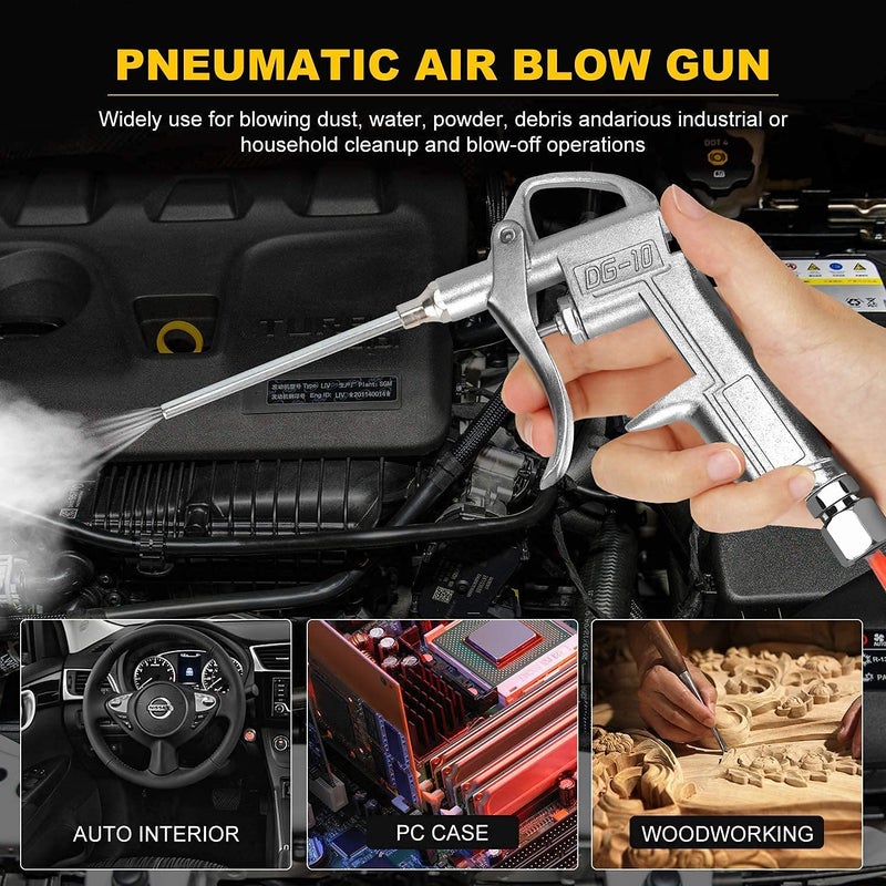 DLEIN Air Blow Gun with OD 1/4" Pneumatic Push Type Female Compressor Cleaning Tool Industrial Air Blow Gun Steel Air Flow Extension Pneumatic Air Compressor Tool Dust Air Blower (Metal Gun) - Image 3