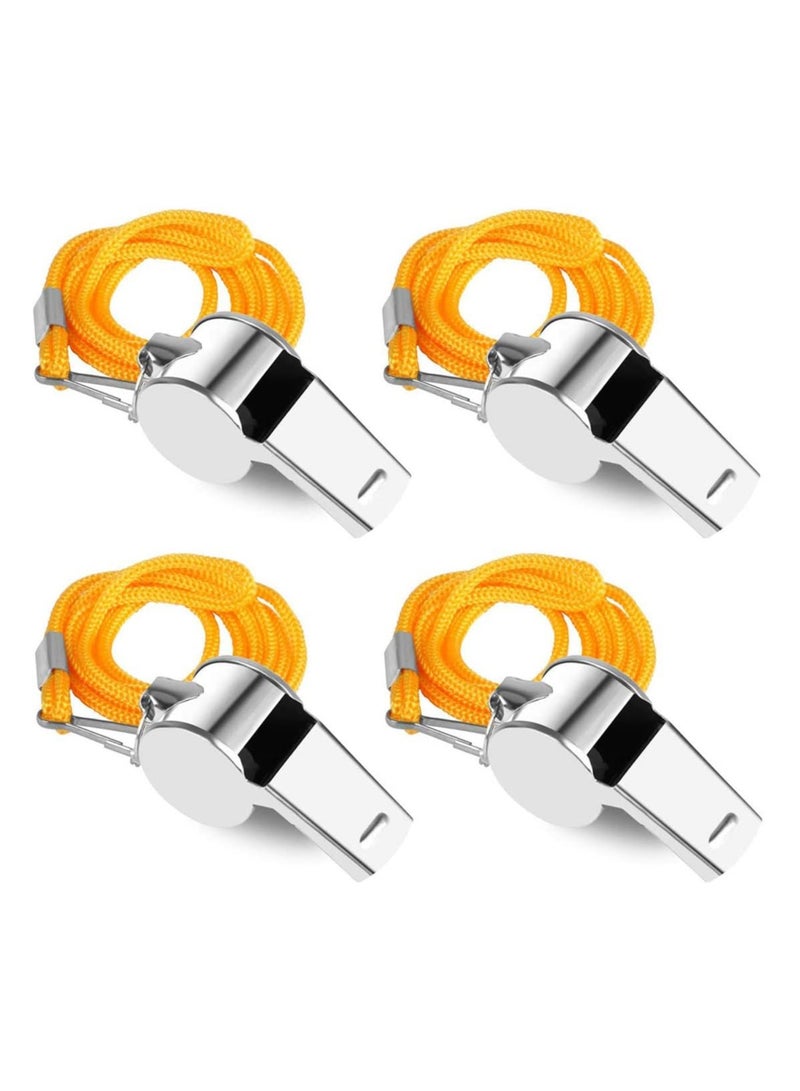 Generic 4 Pack Metal Sports Coach Whistle with Breakaway Lanyard – Loud & Crisp Sound for Referees, Coaches, Lifeguards – Lightweight Stainless Steel Whistle for Kids & Adults - Image 1