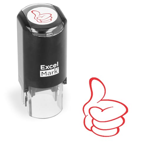 ExcelMark Round Teacher Stamp Thumbs UP Outline RED Ink - Image 1