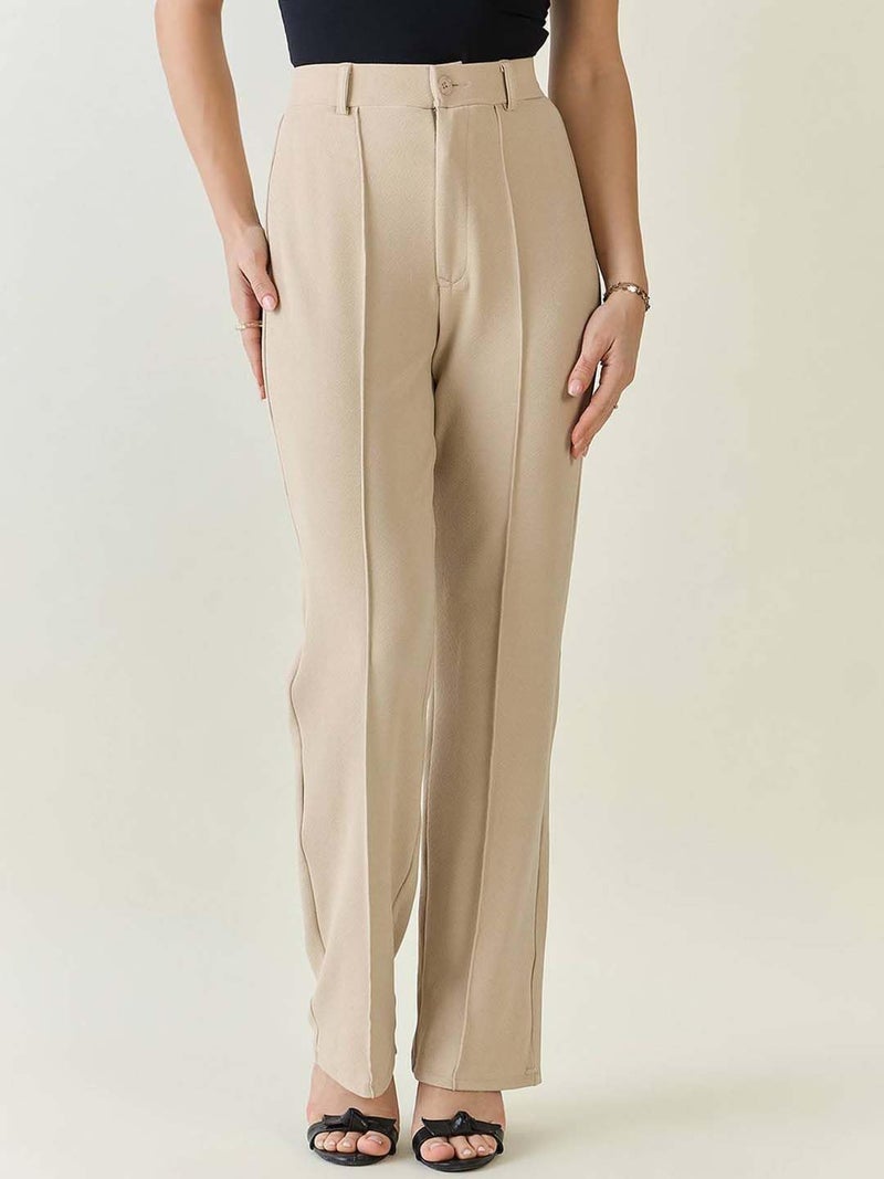 KOTTY Womens Solid Polyester Blend Best Beige Straight fit Trousers (Beige,30) - Image 2