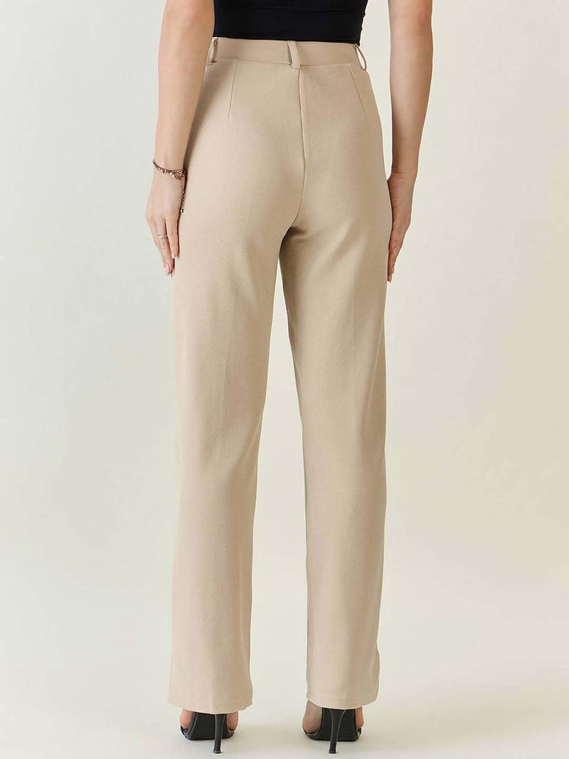 KOTTY Womens Solid Polyester Blend Best Beige Straight fit Trousers (Beige,30) - Image 5