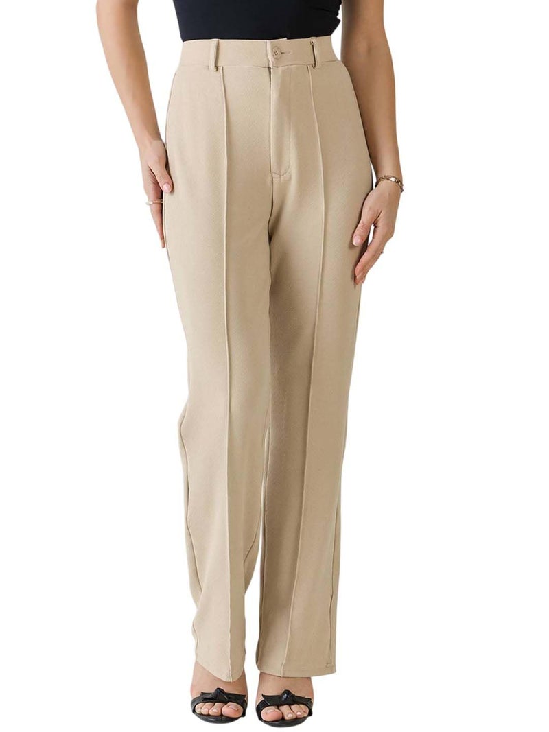 KOTTY Womens Solid Polyester Blend Best Beige Straight fit Trousers (Beige,30) - Image 1