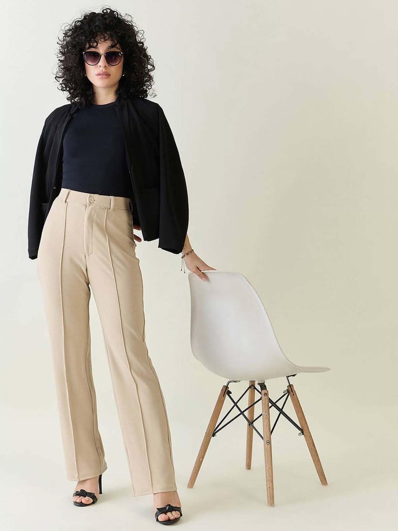 KOTTY Womens Solid Polyester Blend Best Beige Straight fit Trousers (Beige,30) - Image 4