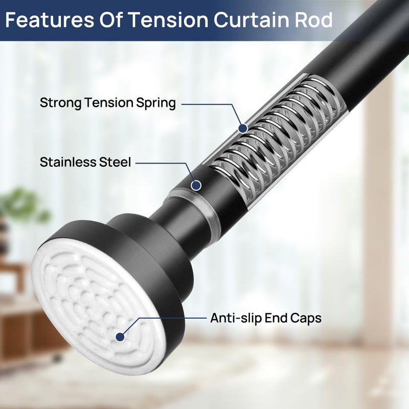 ENJOYBASICS 2 Pack Adjustable Spring Tension Curtain Rods 32 to 78 Inches, Stainless Steel Matte Black Shower Rod No Drilling for Window, Bathroom, Closet, Room Divider, 7/8" Diameter - Image 2