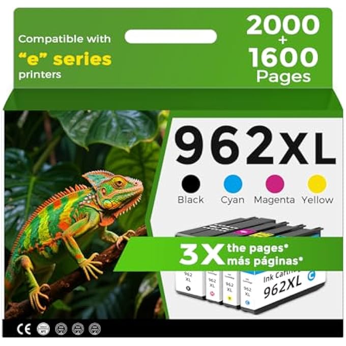 962XL INK CARTRIDGES COMBO PACK COMPATIBLE FOR HP 962 XL BLACK COLOR FOR HP962 HP962XL FOR OFFICEJET PRO 9010 9015E 9025E 9010E 9012 9015 9018 9020 9022 9022E 9028E PRINTER CYAN MAGENTA YELLOW 4-PACK - Image 1