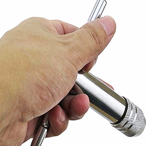 QISF Adjustable Silver T-Handle Ratchet Tap Holder Wrench with 5pcs M3-M8 3mm-8mm Machine Screw Thread Metric Plug T-shaped Tap - Image 2