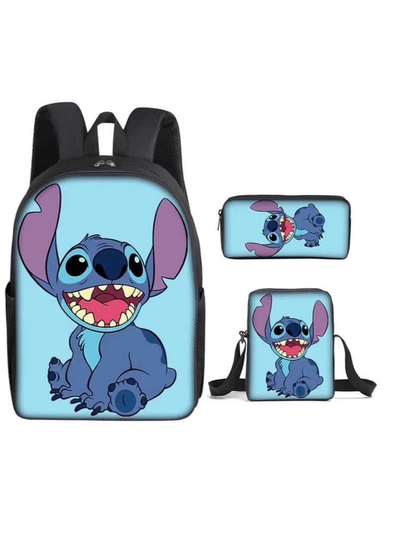 STITCH 3 Piece Stitch 3D Print Insulated Lunch Backpack Set Multicolour - Image 1