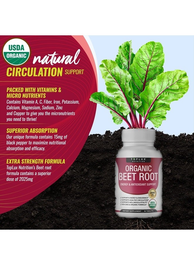 Toplux Organic Beet Root Powder Tablets - 2040mg Natural Nitric Oxide Beets to Support, Energy, Black Pepper Better Absorption, Non-GMO, for Men Women, 90 Tablets  - Image 5