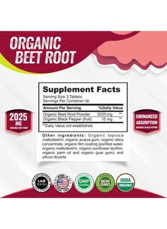 Toplux Organic Beet Root Powder Tablets - 2040mg Natural Nitric Oxide Beets to Support, Energy, Black Pepper Better Absorption, Non-GMO, for Men Women, 90 Tablets  - Image 2