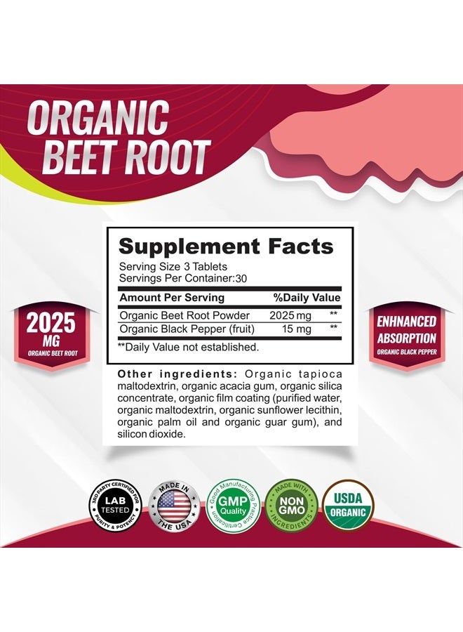 Toplux Organic Beet Root Powder Tablets - 2040mg Natural Nitric Oxide Beets to Support, Energy, Black Pepper Better Absorption, Non-GMO, for Men Women, 90 Tablets  - Image 2