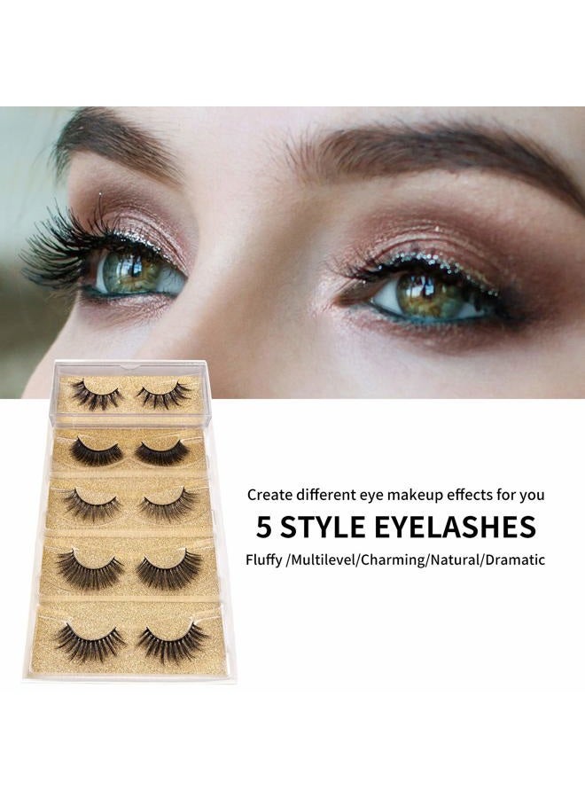 DYSILK False Eyelashes Fake Lashes - Eyelashes Natural Look 5 Pairs 6D Lashes Mink Eyelashes 5 Styles Mixed Fluffy Lashes Reusable Fake Eyelashes Wispy Mink Lash Natural Look| 15mm-18mm - Image 4