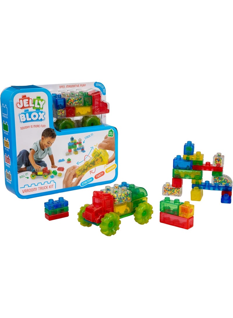 Jelly Blox Vrooom! Truck Kit , Includes 35 Blocks, Toddler & Preschool Building Blocks Kids Can Squeeze, Stretch, Squish, Safety Tested & Ouch-Free, Tactile, Sensory Play Toy for Ages 2+ - Image 2