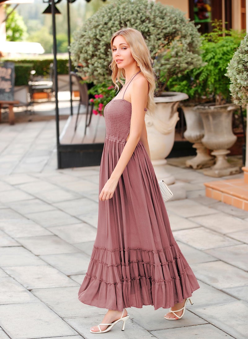 R.Vivimos Womens Summer Boho Sexy Backless Long Dresses (Large, Mauve) - Image 4