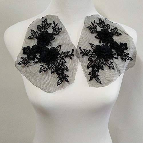 YinQin 2 Pcs Colored 3D Flower Lace Applique Embroidered Material Trim for DIY Wedding Dress Veil Accessories (Black) - Image 3