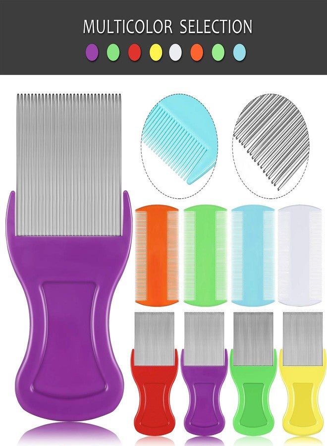 Maitys 8 Pieces Flea Lice Combs Double Sided Lice and Nit Removal Hair Grooming Plastic and Metal Comb for Humans Pets(3.5 x 2 Inch, 3.54 x 1.57 Inch,Orange, Blue, Purple, White) - Image 3