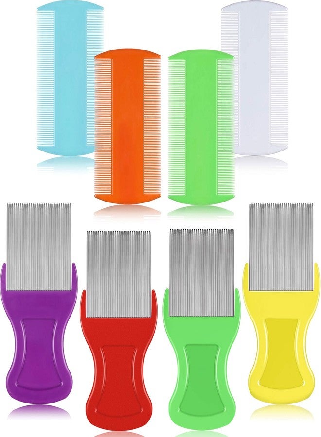 Maitys 8 Pieces Flea Lice Combs Double Sided Lice and Nit Removal Hair Grooming Plastic and Metal Comb for Humans Pets(3.5 x 2 Inch, 3.54 x 1.57 Inch,Orange, Blue, Purple, White) - Image 1