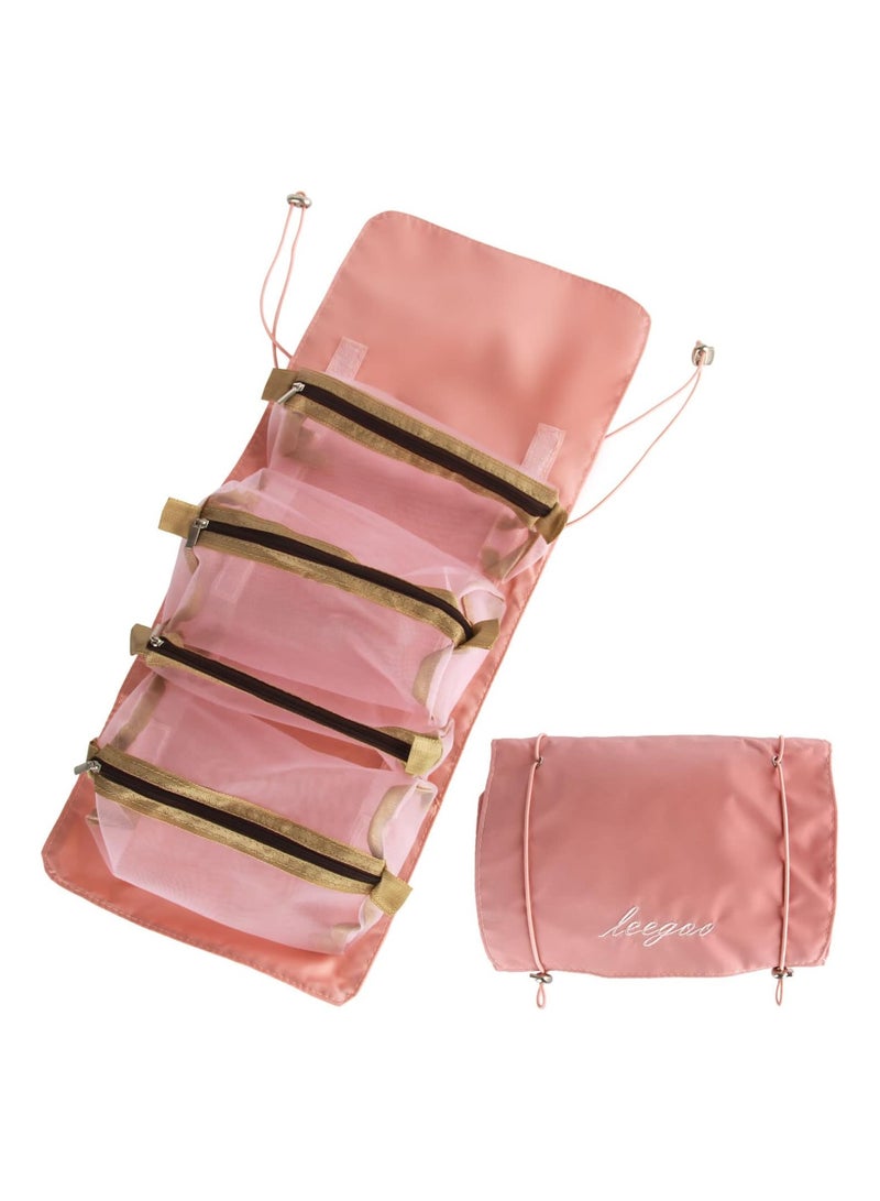 4 in 1 Foldable Hanging Makeup Bag for Travel Cosmetic Storage and Organization - pink. - Image 1