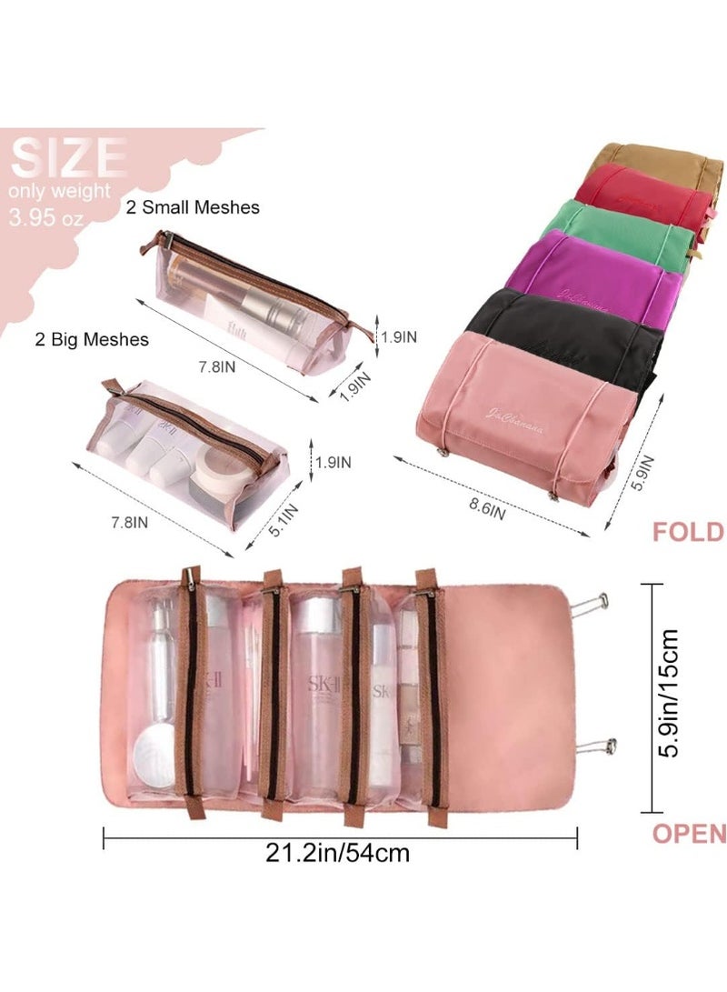 4 in 1 Foldable Hanging Makeup Bag for Travel Cosmetic Storage and Organization - pink. - Image 5