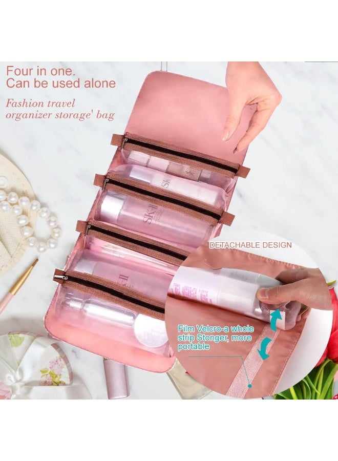 4 in 1 Foldable Hanging Makeup Bag for Travel Cosmetic Storage and Organization - pink. - Image 3