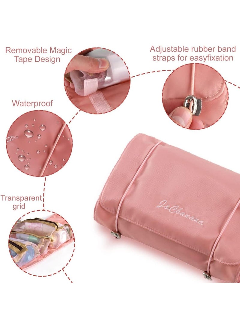 4 in 1 Foldable Hanging Makeup Bag for Travel Cosmetic Storage and Organization - pink. - Image 4