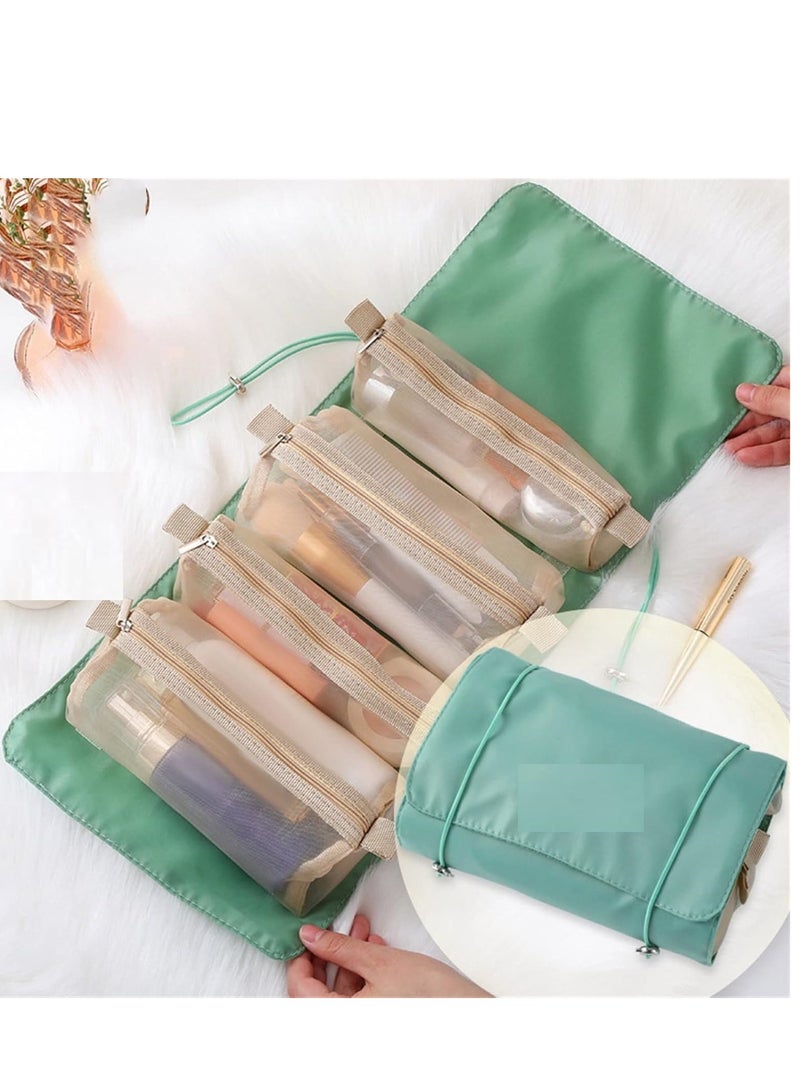 4 in 1 Foldable Hanging Makeup Bag for Travel Cosmetic Storage and Organization - pink. - Image 2