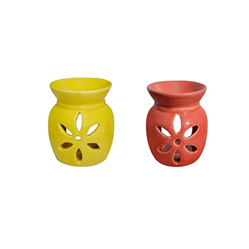 EIN SOF Ceramic Oil Diffuser for Home Fragrance - Set of 2 Room Fragrance Diffuser, Perfume Diffuser for Home, Aroma Therapy Diffuser Oil lamp (Red & Yellow) - Image 2