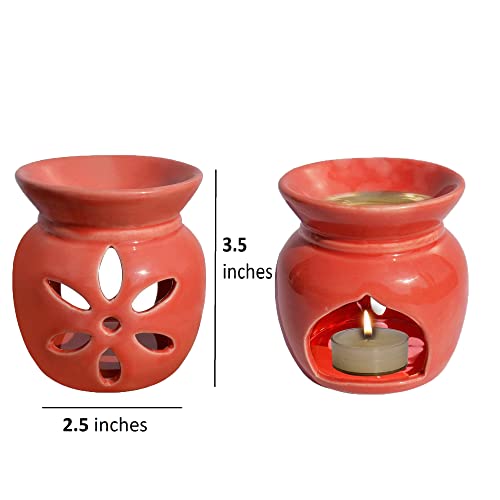 EIN SOF Ceramic Oil Diffuser for Home Fragrance - Set of 2 Room Fragrance Diffuser, Perfume Diffuser for Home, Aroma Therapy Diffuser Oil lamp (Red & Yellow) - Image 3