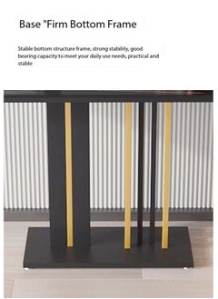 fashionhome Modern Design Rock Slab Console Table Black Sintered Stone Entryway Table Black and Gold Geometric Line Pedestal for Foyer Living Room Offices 140x30x80 cm  - Image 4