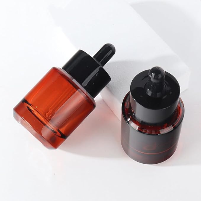 VASANA 2PCS 30ML1 oz Glass Dropper Bottles Thick Glass Essential Oil Bottles Leakproof Bottles with Eye Droppers Lids Perfume Sample Bottles Essence Liquid Cosmetic ContainersAmber