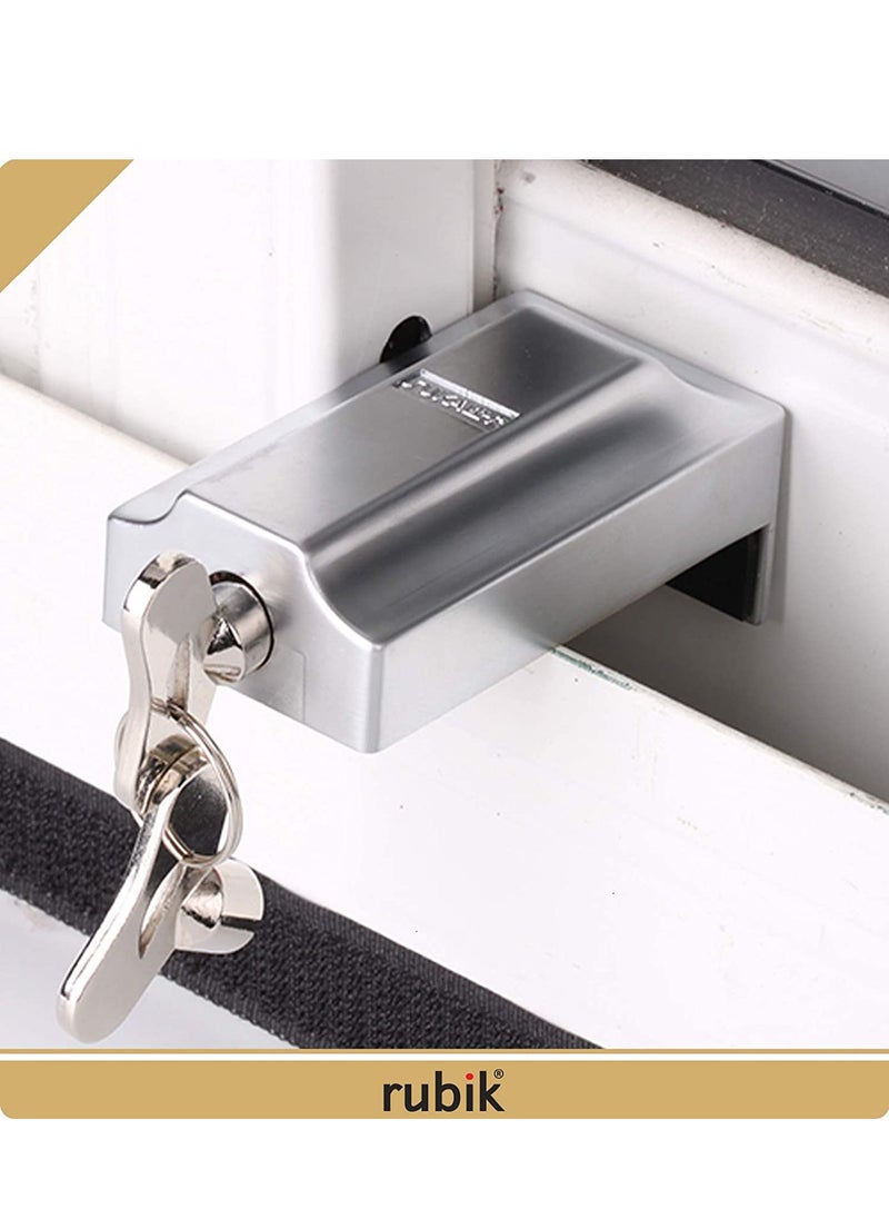 Rubik - Sliding Window Door Lock with 2 Keys, Adjustable Zinc Alloy Anti Theft Sash Stopper Lock For Child Security (1 Pack) - Image 1