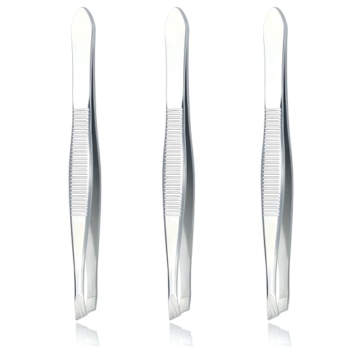 LUXXII (3 Pack) Slant Tweezers - Precision Stainless Steel Slant Tip Tweezers Hair Plucker for Hair and Eyebrows Personal Care (Silver Tone) - Image 1
