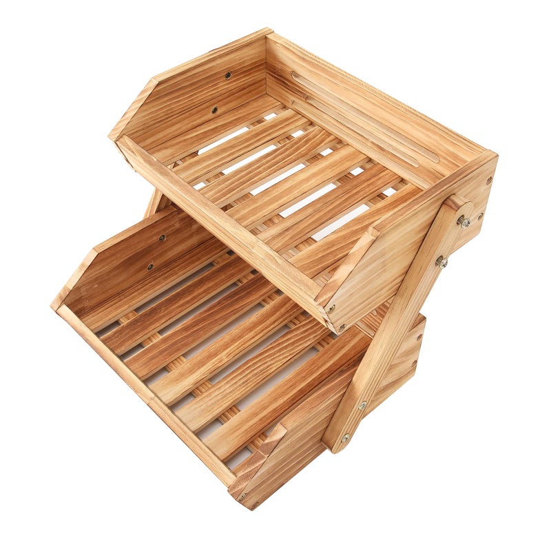 Merysen 2 Tier Wooden Fruit Basket For Kitchen  Bread Vegetable Fruit Basket Bowl Stand  Farmhouse Fruit Bowl for Countertop  Large - Image 4
