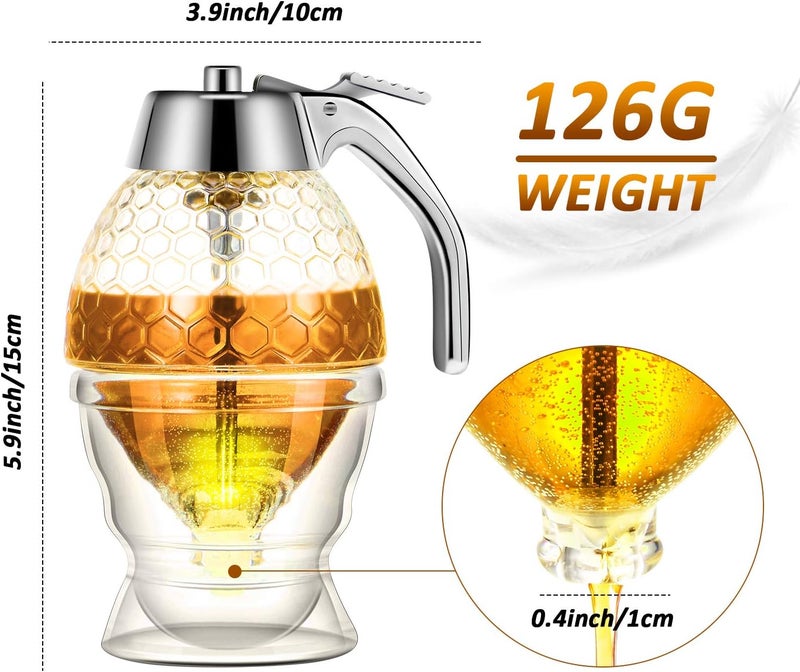 BOAO Acrylic Honey Dispenser with Stand Honey Comb Shaped Honey Pot, Syrup and Sugar Jar Pot, No Drip Honey Dispenser with High Capacity Honey Pourer Dispenser - Image 4