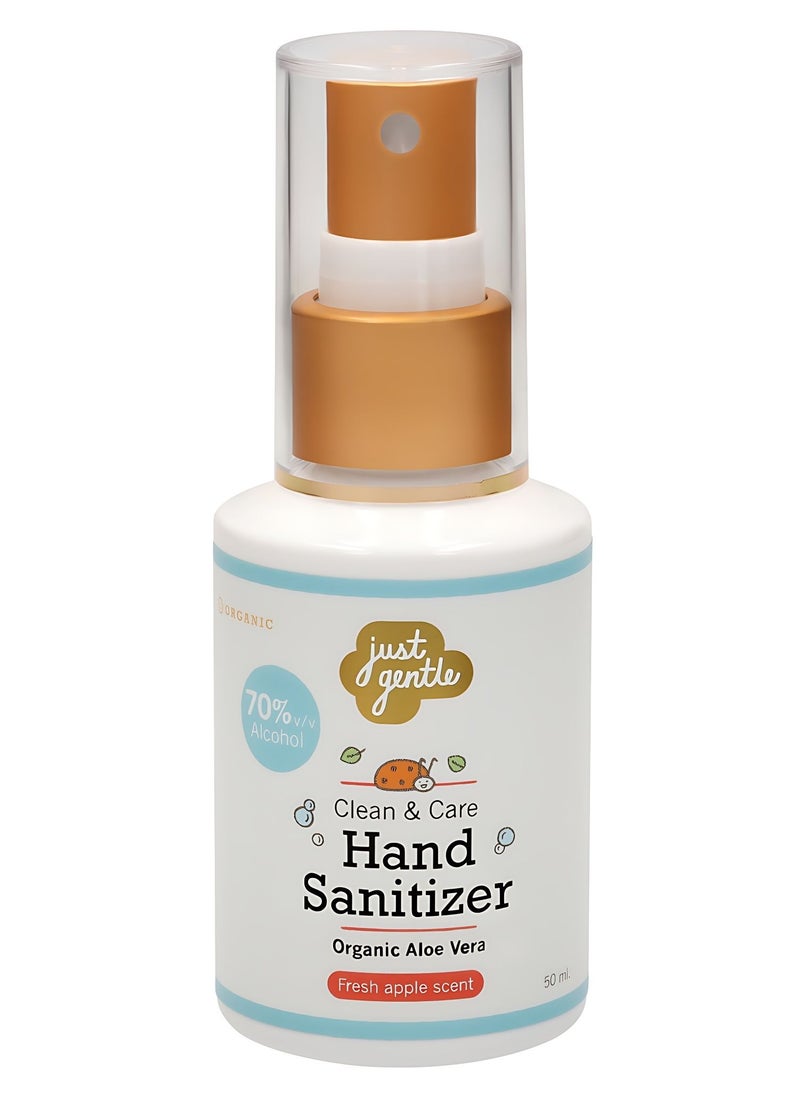 Just Gentle - Just Gentle Hand Sanitizer Spray 50 ml | 70% Alcohol, Kills 99.99% of Germs, Gentle on Sensitive Skin, Moisturizing with Aloe Vera and contains a refreshing apple scent. - Image 1