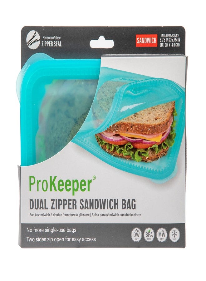 ProKeeper حقيبة سندويشات من السيليكون بنسبة 100% من ProKeeper بسحاب مزدوج، لون أزرق مخضر - حقيبة تخزين طعام قابلة لإعادة الاستخدام ومتينة - Image 3