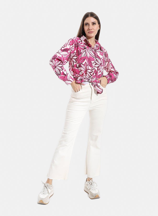 Andora Self Patterened Turned Down Collar Shirt_Rose - Image 4