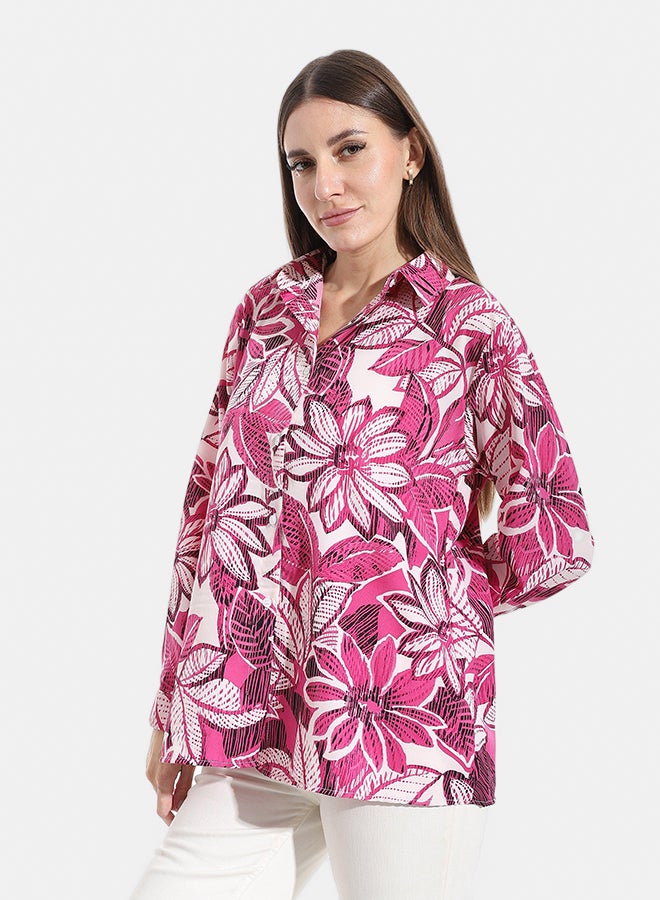 Andora Self Patterened Turned Down Collar Shirt_Rose - Image 2