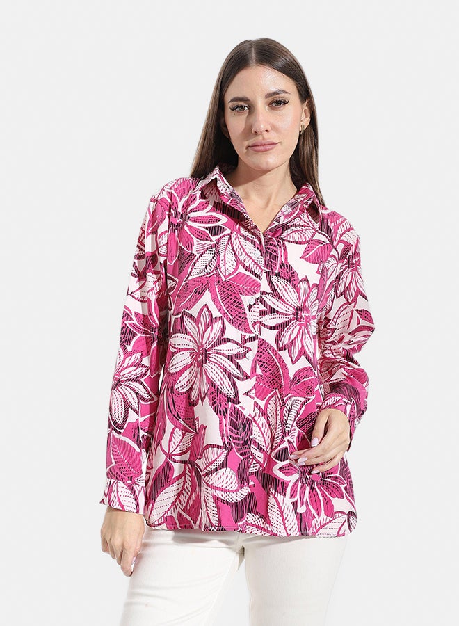 Andora Self Patterened Turned Down Collar Shirt_Rose - Image 1