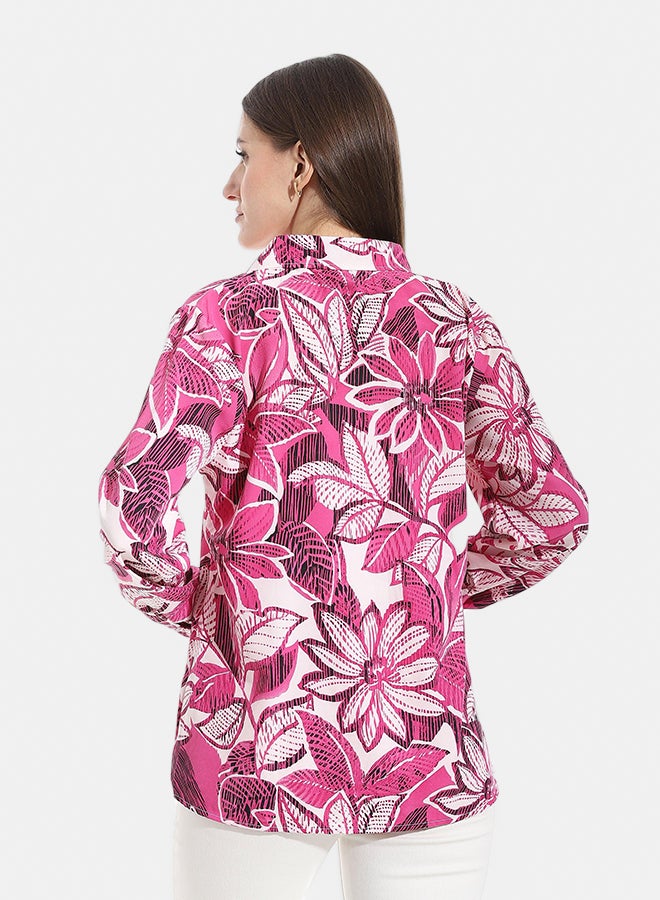Andora Self Patterened Turned Down Collar Shirt_Rose - Image 3